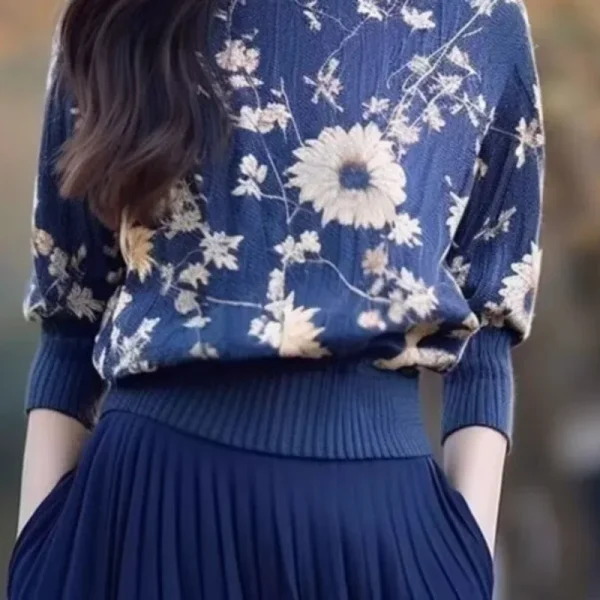 Primavera Autunno Lanterna Manica lunga Abbigliamento da donna Girocollo Pianta e fiori Pullover all'uncinetto Maglione lavorato a maglia Top eleganti 3