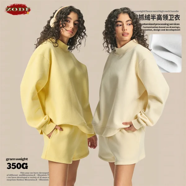 ZODF 2025 Donne di Inverno 350gsm Caldo Pile Felpe Ragazze Femminile Hip Hop Mezza Dolcevita Pullover Marchio di Abbigliamento HY056 2