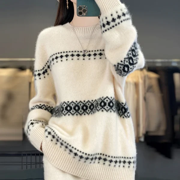 100% lana 2025 maglione lavorato a maglia da donna o-collo manica lunga caldo allentato maglioni oversize femminile inverno casual elegante vestiti da donna 6