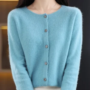 Nuova Moda Primavera 100% Lana Merino Delle Donne O-Collo Cardigan Maglione di Cachemire 2024 Abbigliamento Femminile Grace Maglieria Coreano Magliette E Camicette 1