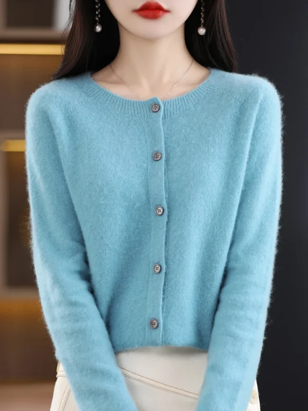 Nuova Moda Primavera 100% Lana Merino Delle Donne O-Collo Cardigan Maglione di Cachemire 2024 Abbigliamento Femminile Grace Maglieria Coreano Magliette E Camicette 1