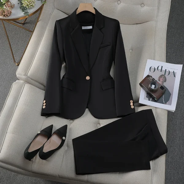 NAVIU Abiti viola Donna Nuova primavera autunno Temperamento Moda Slim Giacca a maniche lunghe e pantaloni Office Ladies Abbigliamento da lavoro Nero 4