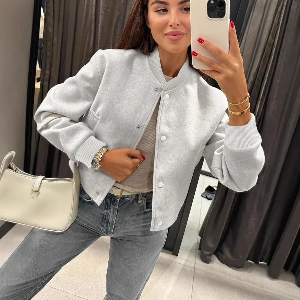 Cappotto da pilota morbido a maniche lunghe casual da donna Autunno Inverno Capispalla ampio con colletto alla coreana in fibra di poliestere ispessita 4