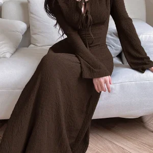 Nuovo abito semplice basic semplice a maniche lunghe da donna elegante autunno e inverno 1