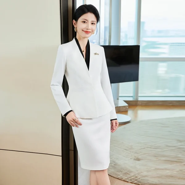 NAVIU Slim Women Suits Fashion 2024 New manica lunga con scollo a V Blazer e gonna a petto nascosto Office Ladies Solid Work Wear Sets 3