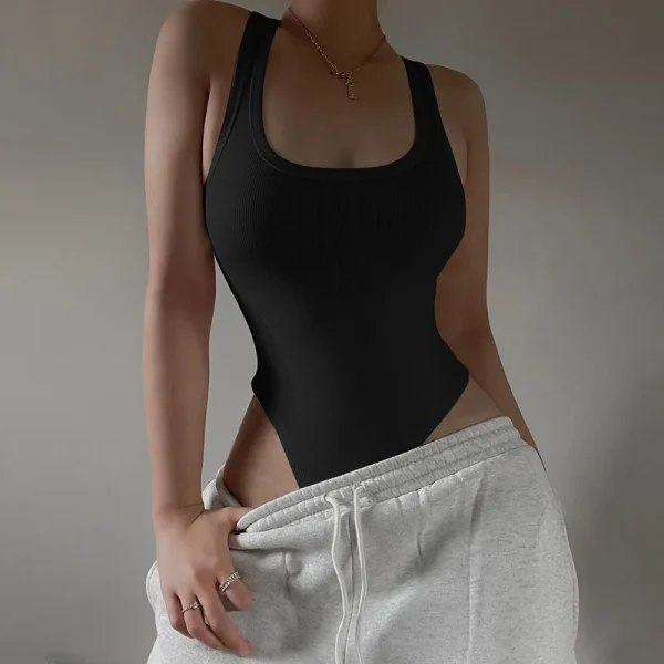 Wzijing Body in maglia senza maniche Hot Summer Sexy aderente con spalle scoperte Top con scollo all'americana Corpetto da strada casual per le donne ClubWear 4