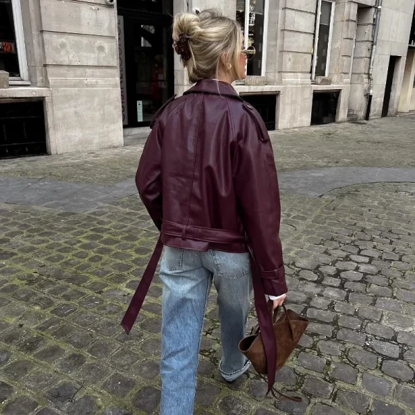 MUJER Giubbotti bomber in ecopelle da donna Giacca corta moda Donna Streetwear Capispalla Giacca a maniche lunghe Cappotti da donna 2