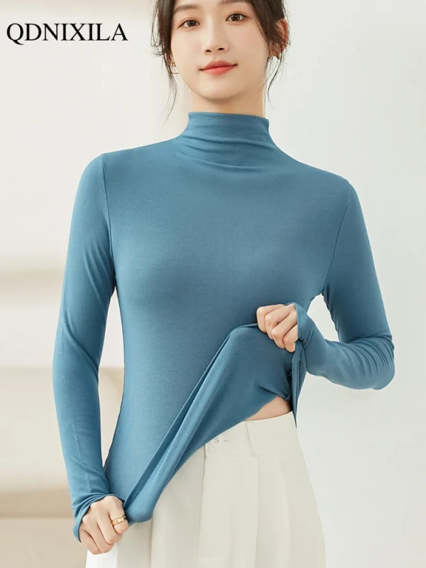 Mezza dolcevita Modal Bottoming Shirt donna autunno inverno nuova usura interna moda Slim nero addensato manica lunga Top Pullover 3