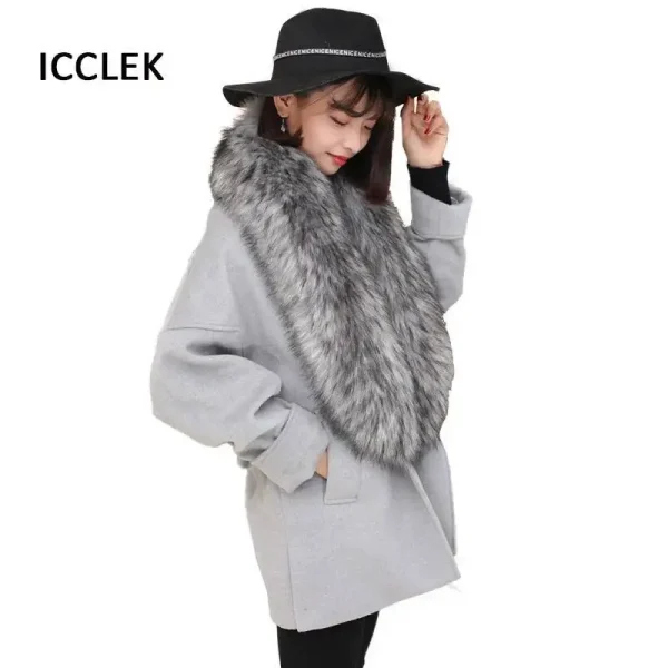 Colletto in pelliccia sintetica da donna scialle caldo invernale sciarpa imitazione collo di pelliccia di procione giacche cappotto cappello striscia collo di pelliccia finta di grandi dimensioni 6