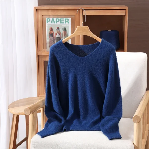 Autunno Inverno Visone Cashmere Donna Maglione Con Scollo A V Pullover Moda Basic Morbido Abbigliamento Caldo 100% Visone Cashmere Maglieria Magliette E Camicette 3