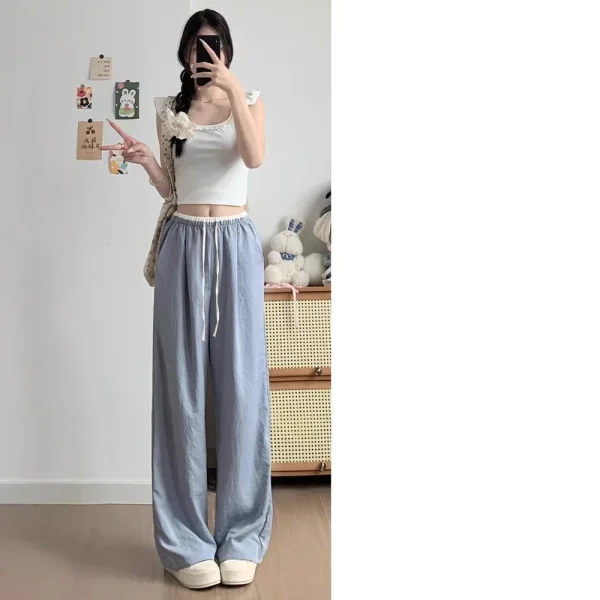 Pantaloni sportivi bianchi a gamba larga per donna Estate Nuova vita alta Casual Primavera Autunno Pantaloni Yamamoto in seta ghiacciata Stile polsino 2