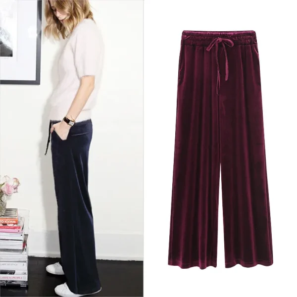 Pantaloni a gamba larga in velluto dorato pantaloni dritti autunnali e invernali a vita alta femminili pantaloni casual larghi pantaloni di velluto sottile 3