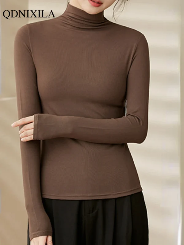 Mezza dolcevita Modal Bottoming Shirt donna autunno inverno nuova usura interna moda Slim nero addensato manica lunga Top Pullover 5