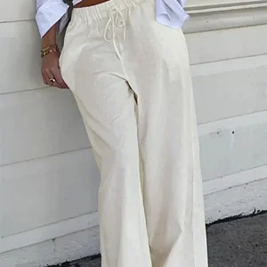 Sweetown Pantaloni a gamba dritta Boho casual larghi solidi per le donne Pantaloni semplici pigri comodi per le vacanze estive 1