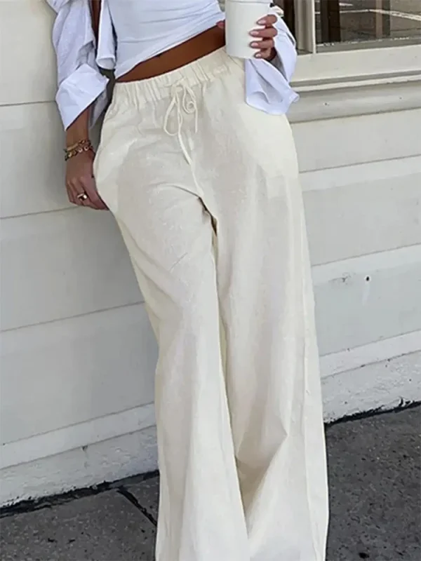 Sweetown Pantaloni a gamba dritta Boho casual larghi solidi per le donne Pantaloni semplici pigri comodi per le vacanze estive 1