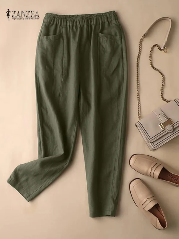 ZANZEA pantaloni estivi donna pantaloni Vintage in cotone elastico in vita solido Harem Pant Casual Pantalon allentato Oversize rapa Palazzo 2