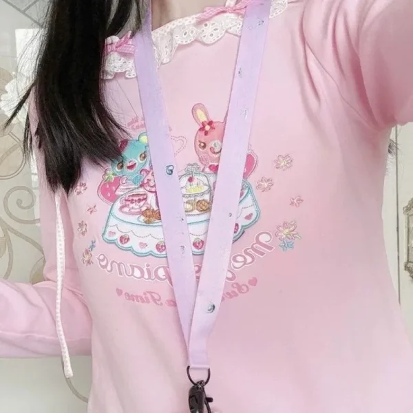 Matakawa Y2k Vestiti Rosa T Shirt per Le Donne Stampa Del Fumetto di Stile Giapponese Dolce Ragazze Ropa De Mujer Primavera Autunno Breve Magliette 2