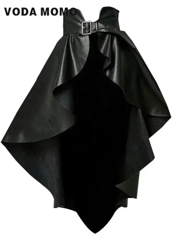 Gonna in pelle PU a vita alta Gonne a coda di rondine in peluche irregolare Moda All Match Gonna da donna 2023 Design autunnale Senso avanzato 5