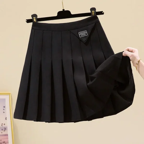 Moda coreana autunno nuove donne solido cerniera pieghettata semplicità stile Preppy Chic vita alta corta sottile gonna a pieghe a trapezio 2