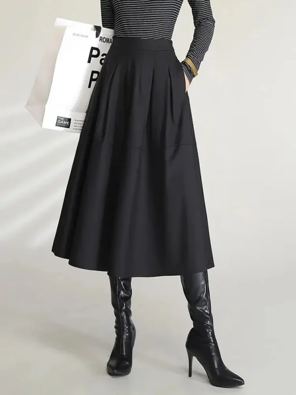 LOUIS YAO Gonne longuette nere eleganti da donna 2024 Vita alta Pendolarismo Casual Una linea Ombrello Gonna lunga con spacco e tasche 2