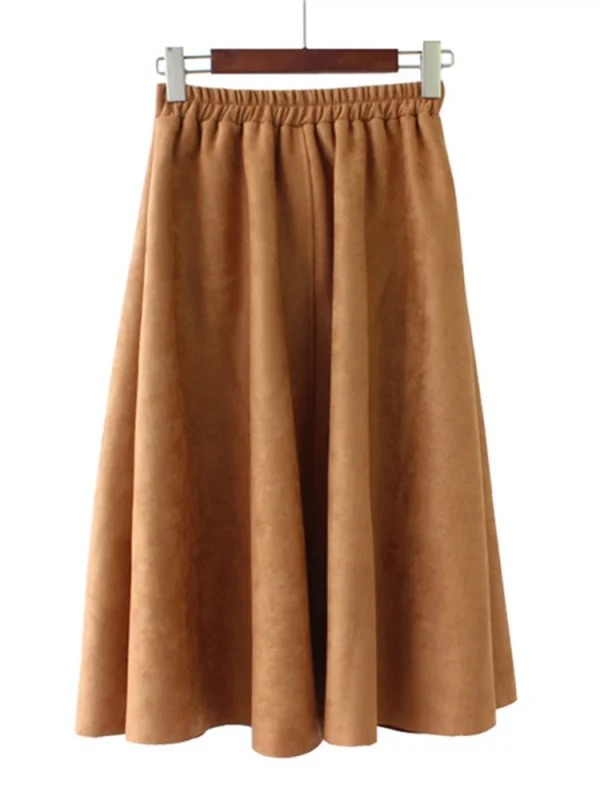 REALEFT Nuovo 2025 Autunno Inverno Donna Pelle Scamosciata Midi Gonne A Vita Alta Multi Colore Elegante A-Line Gonne Ombrello Gonna da Donna Femminile 6