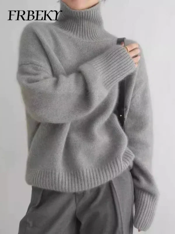 Maglione da donna autunno moda coreana collo alto maglione lavorato a maglia tinta unita maglione lavorato a maglia a maniche lunghe allentato abbigliamento femminile 2
