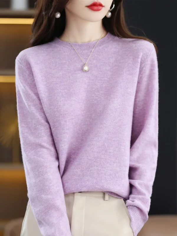 Moda 100% lana merino maglione da donna o-collo manica lunga pullover primavera autunno inverno maglione di base abbigliamento maglieria top 3
