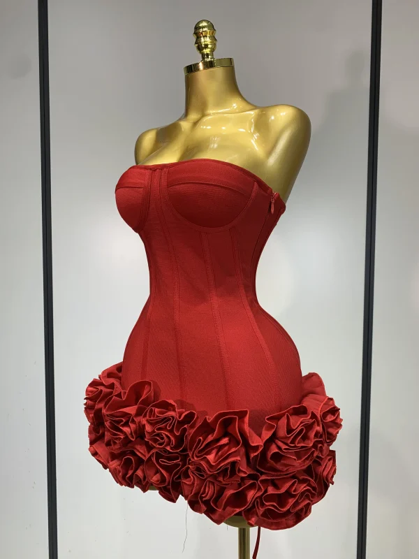 Mini abito dalla fasciatura da donna sexy senza spalline senza schienale impreziosito da fiori Abiti da club per feste da cocktail per celebrità 2