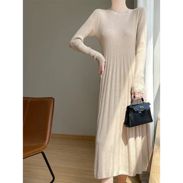 Abito da donna a maniche lunghe lavorato a maglia Abito longuette Camicia a strati base dimagrante Autunno Inverno Maglione girocollo versatile alla moda Dre 2