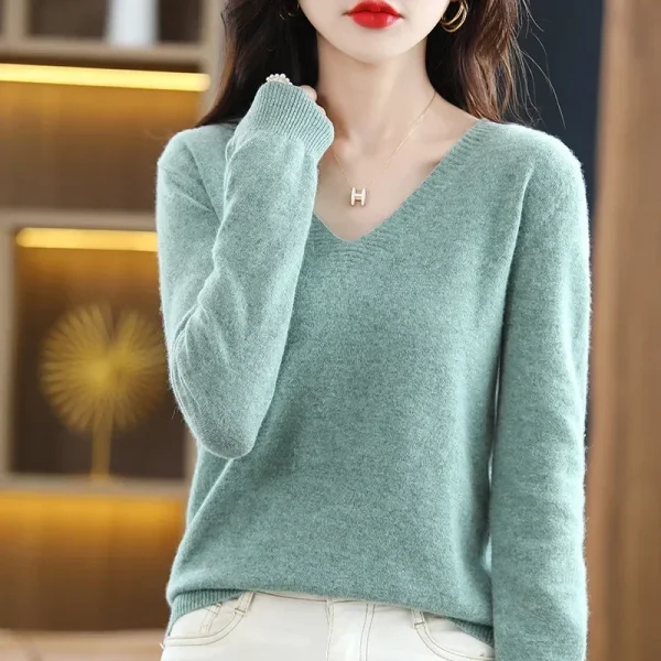 Autunno Inverno Donna Maglione 2025 Maglieria moda coreana Caldo manica lunga con scollo a V Pullover in maglia Slim Fit Camicia che tocca il fondo Maglione 2