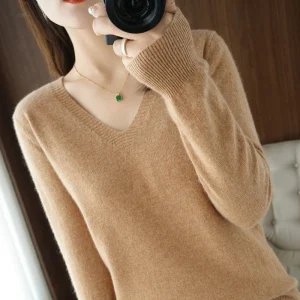 Harajuku Maglione con scollo a V Donna Casual Maglioni sottili Pullover Moda Top lavorato a maglia Manica lunga Sueter Mujer Abbigliamento donna Ropa 1