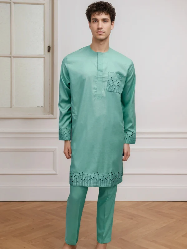 Arabo Jubba Thobe Ramadan Abbigliamento Abaya Musulmano Islamico Marocchino Africano da uomo Bella Preghiera Eid Abito Manica lunga Ricamo 1