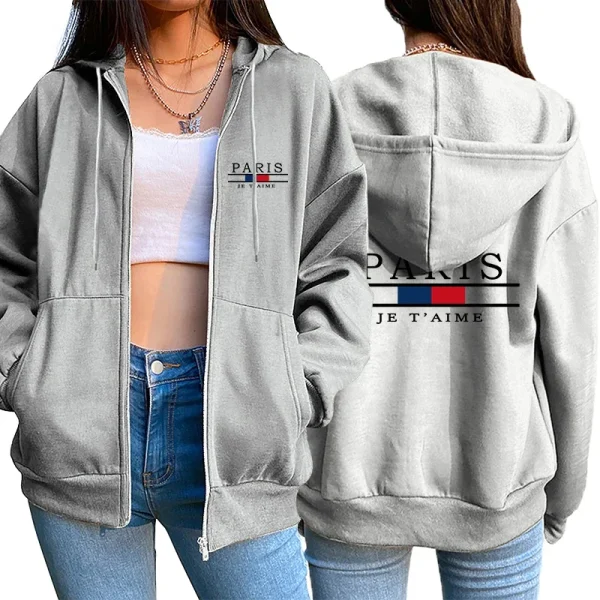 Cappotto con cappuccio da donna Cappotto con cerniera con stampa per la casa Felpa casual quotidiana all'aperto Jogging Donna Top Abbigliamento Moda Streetwear 3