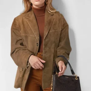 2024 autunno inverno Woomen giacca in pelle scamosciata con risvolto donna Casual monopetto tasca manica lunga cappotto corto Street soprabito 1