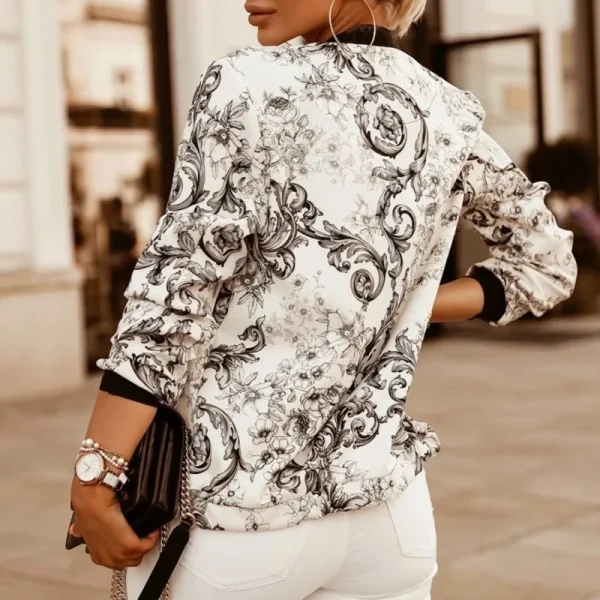 Giacca da donna a maniche lunghe con stampa floreale moda Zipper Up cappotto Vintage top eleganti giacche da donna di base sottili 3