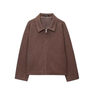 Giacca di lana classica semplice alla moda Colletto con cerniera Streetwear da donna Capispalla versatile Fibra di poliestere Manica intera 1