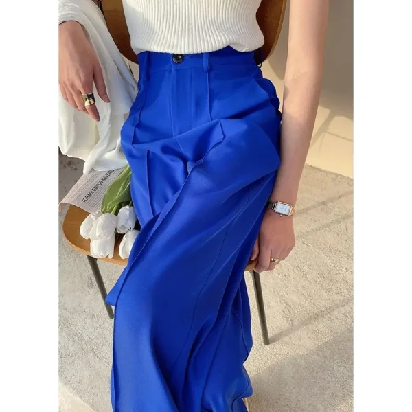 Pantaloni a gamba larga a vita alta da donna vestibilità ampia Klein blu autunno inverno pantaloni taglio dritto pantaloni drappeggiati eleganti Nuovo 2025 4