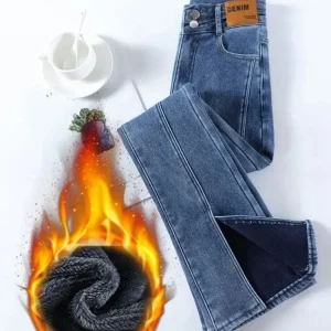 Pantaloni in denim skinny con bottoni addensati Inverno più jeans svasati divisi foderati in velluto Vita alta Vaqueros caldi Pantalones casual coreani 1
