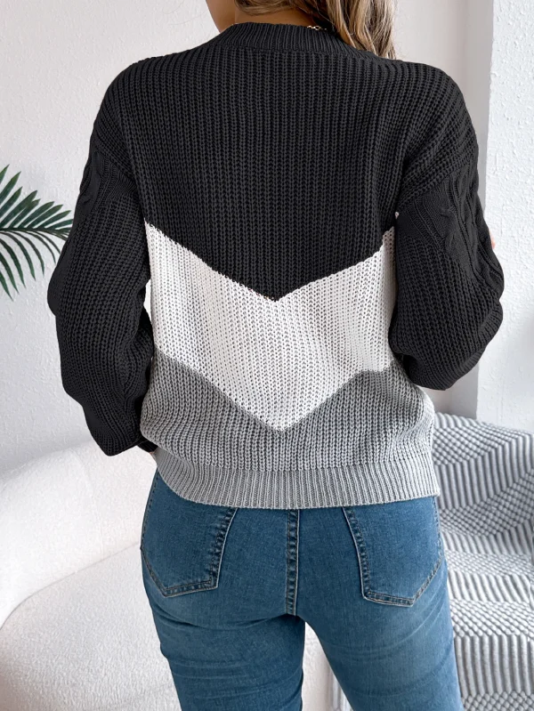Maglione pullover da donna a maniche lunghe con collo rotondo versatile color block casual autunno e inverno 2