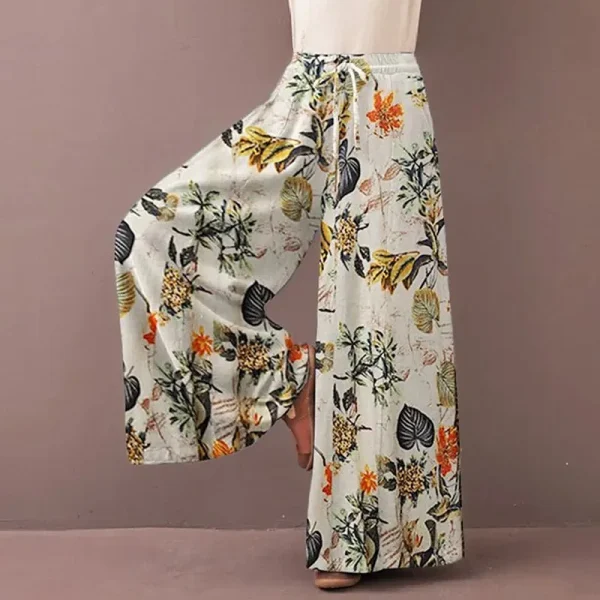 Pantaloni da donna a gamba larga con stampa floreale Primavera Autunno Moda con coulisse Pantaloni Bohemia da donna Pantalon in vita elastica allentata casual 2