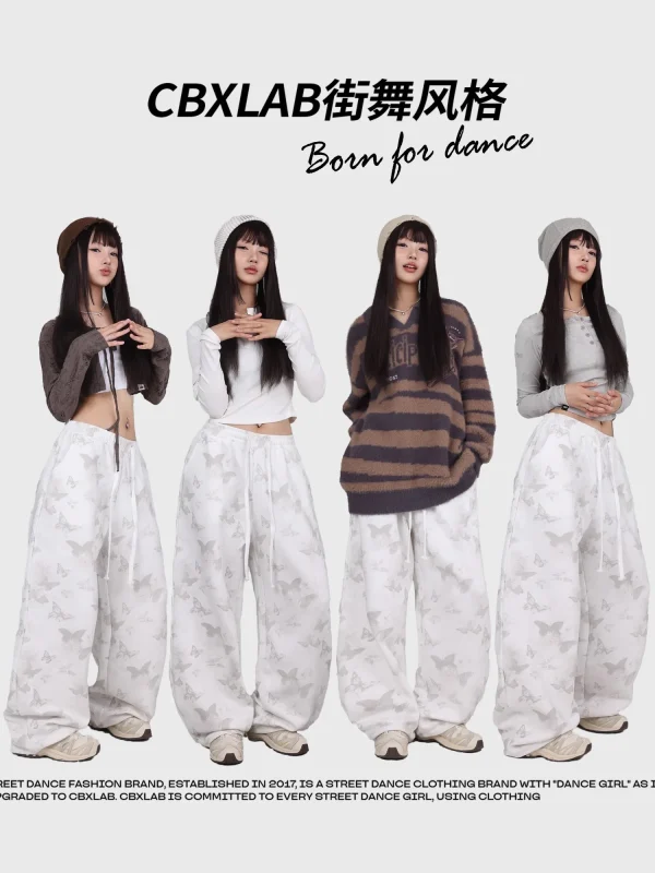 CBXLAB Street Dance "Pantaloni banana" da donna stampa farfalla bianca danza jazz hip hop street autunno inverno pantaloni sportivi tendenza 4