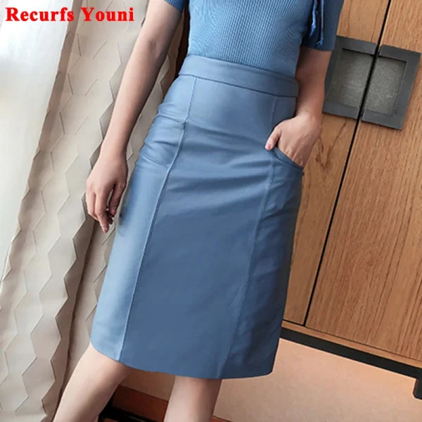 NUOVE Donne di Inverno del Cuoio Genuino Midi Lungo del Pannello Esterno OL Elegante Semplice Sottile Saia Mujer Verde/Nero Sexy Wrap Jupe street Wear Gonne 2