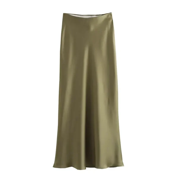 MUJER Donna 2025 Gonna in raso Donna Gonne lunghe a vita alta per le donne Estate Gonna longuette nera Donna Ufficio Gonne da donna eleganti 6