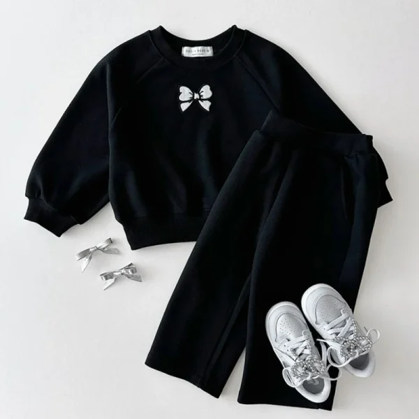 Vestiti della neonata Set Autunno Kid Cute Bow Felpe Pullover Sweet Top e Pantaloni 2 pezzi Vestito Bambini Moda Tute Abiti 2