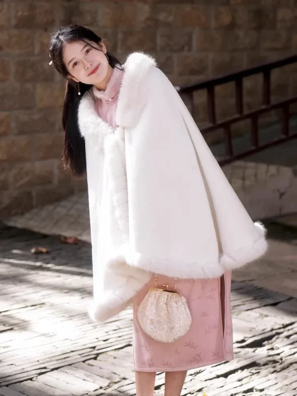 Elegante principessa con finiture complete lavoro manuale mantello in pelliccia sintetica capispalla donna inverno comfort mantello in peluche avvolge cappotto scialle da sposa addensare 2