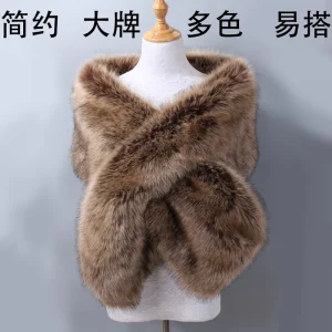 Nuove donne alla moda di lusso caldo scialle di pelliccia di volpe sintetica signore di inverno sciarpa di peluche avvolge mantello cappotto da sposa lungo mantello sciarpe Wh15 1