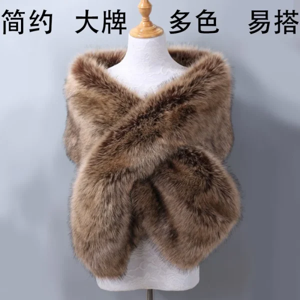 Nuove donne alla moda di lusso caldo scialle di pelliccia di volpe sintetica signore di inverno sciarpa di peluche avvolge mantello cappotto da sposa lungo mantello sciarpe Wh15 1