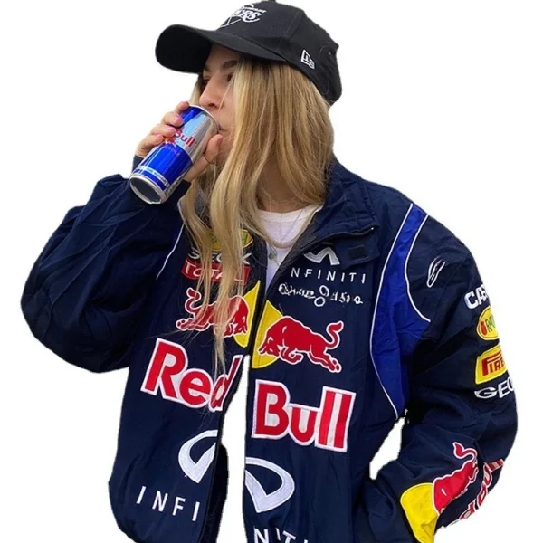 Red Bull Racing F1 Giacca da motociclista primaverile e autunnale stile sportivo Manica lunga allentata casual stampata nera 5