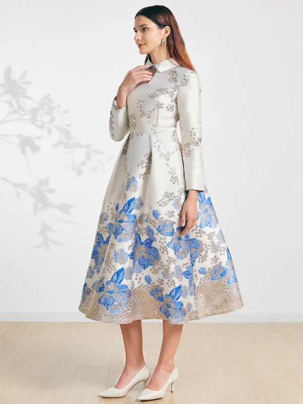 DEVCHATA donna elegante lungo maxi abiti jacquard fiore festa abito da ballo moda nuovo arrivo abito da sera 3