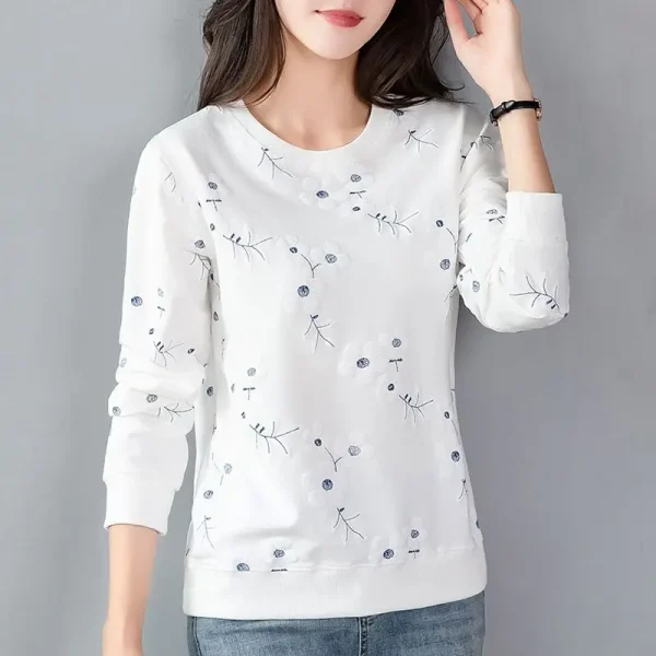 Donna primavera autunno girocollo Pullover lanterna manica lunga geometrica pianta e fiori stampa t-shirt Casual Office Lady top 2